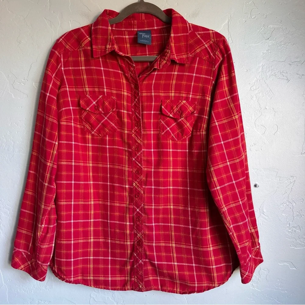 Harry Potter Torrid Gryffindor Red Cotton Plaid Button Up Shirt Large 12‎ EUC
